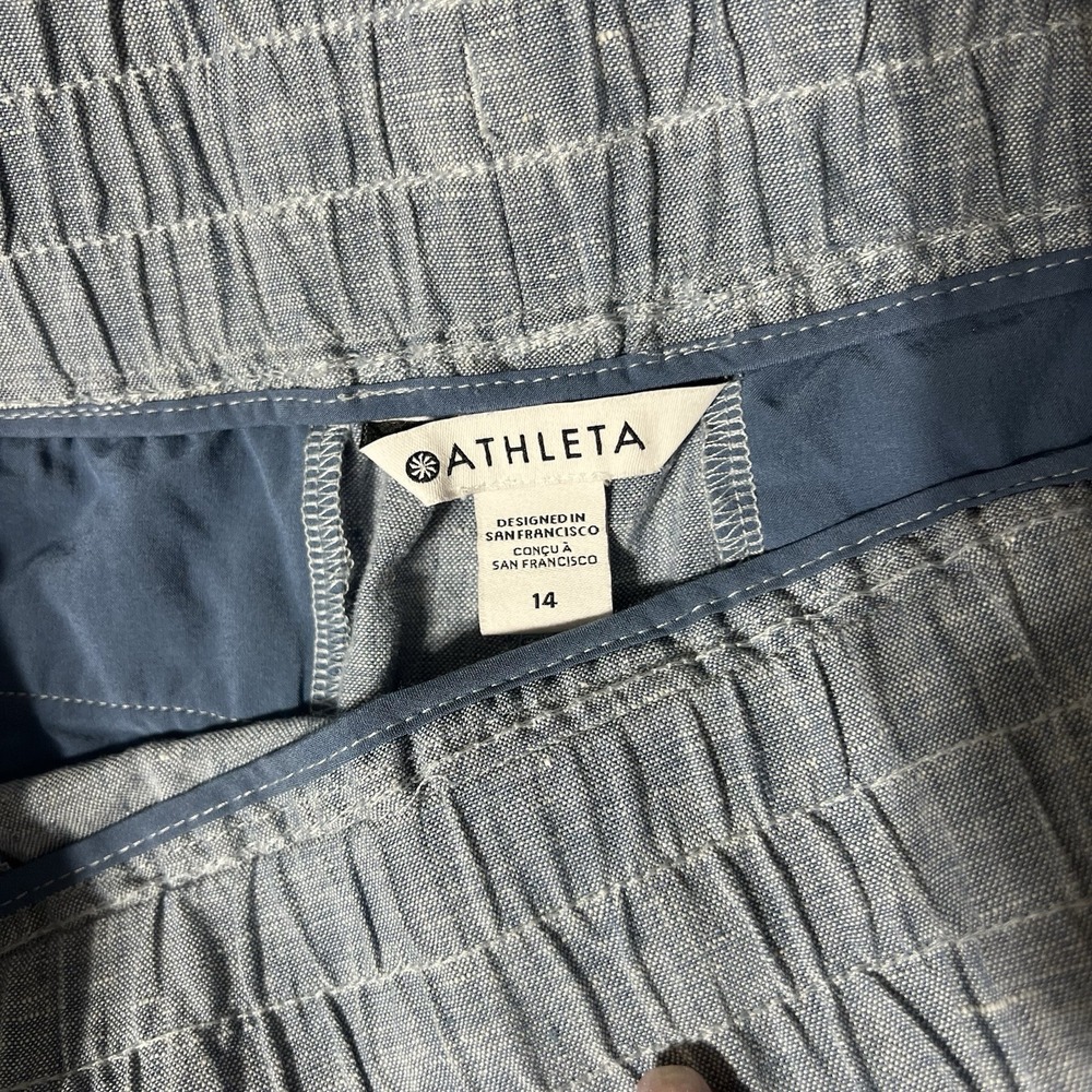 Athleta Womens Cabo 4" Linen Shorts Size 14 Blue Drawstring With Pockets‎ - Picture 3 of 12